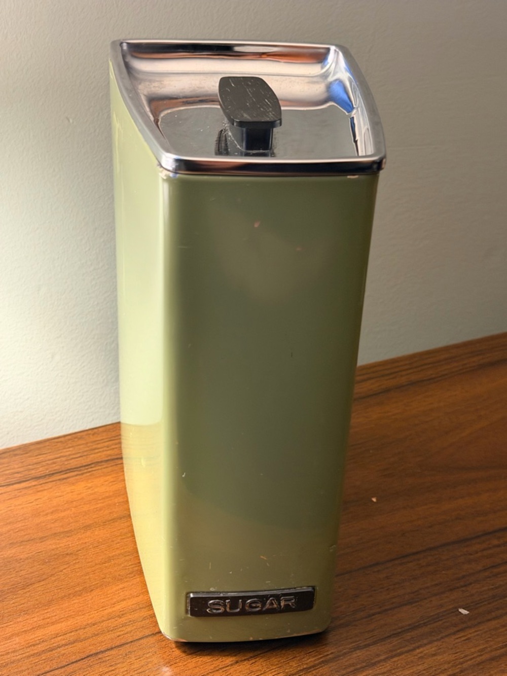 Retro Olive Green Sugar Canister with Chrome Lid